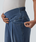 Halara Flex™ Jean de maternité ample décontracté à taille haute croisée avec cordon de serrage ajustable et poches