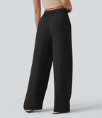 Pantalon détente  effet lin taille haute, cordon latéral avec poches