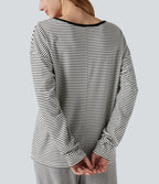 T-shirt rayé col V manches longues