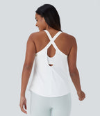 Débardeur yoga dos nu col U avec bretelles croisées, ourlet arrondi et effet frais InstantCool, protection solaire UPF50+