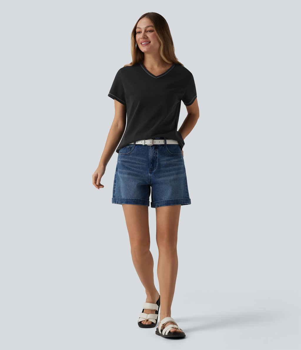 Halara Flex™ T-shirt en denim col V manches courtes