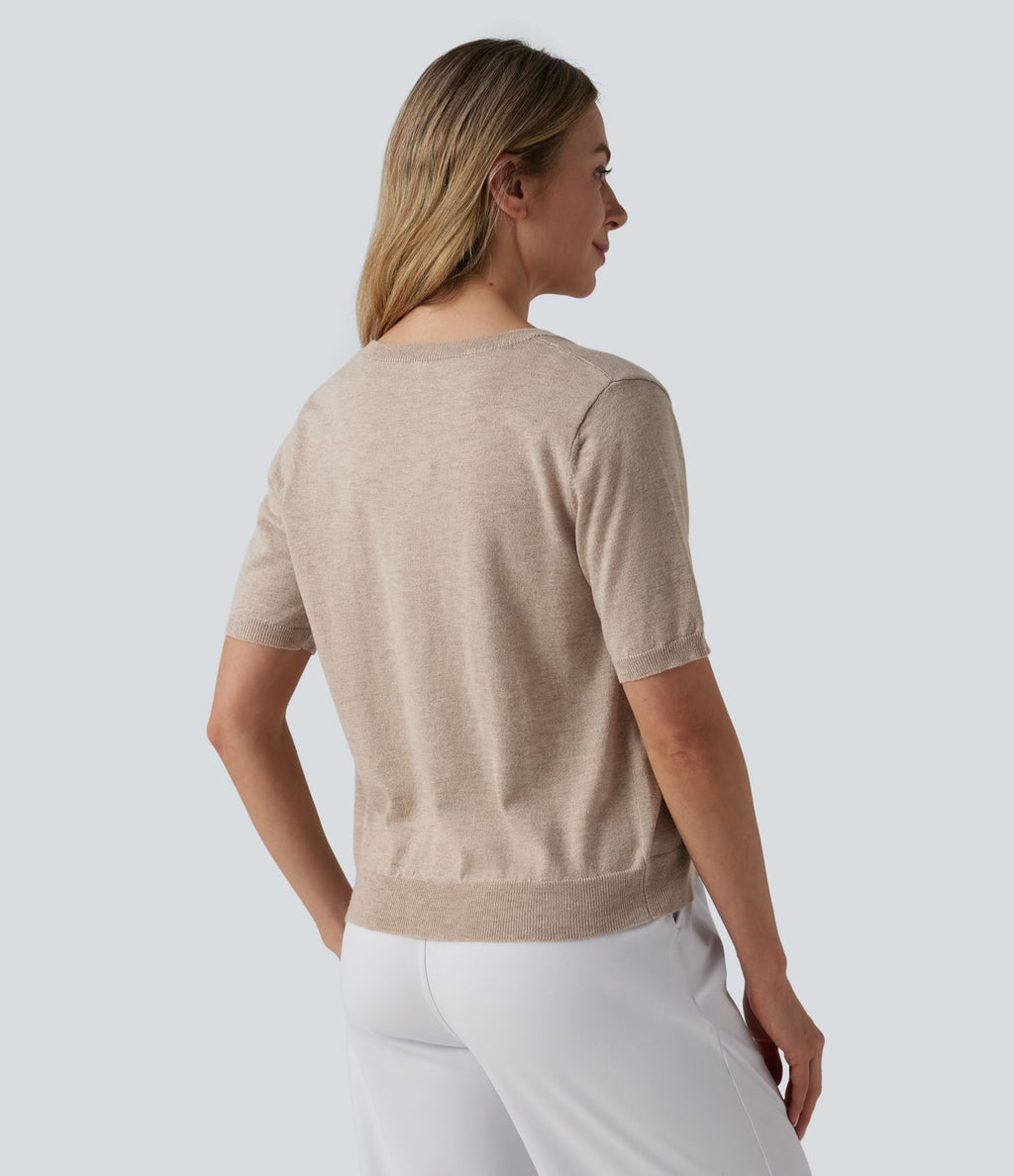Gilet de travail col rond manches courtes mélange laine