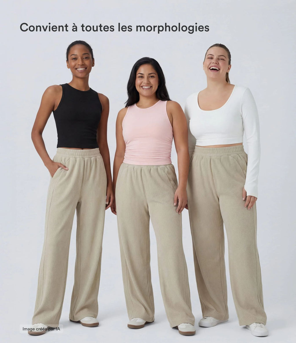 Pantalon velours côtelé de jogging décontracté à taille haute avec poches latérales
