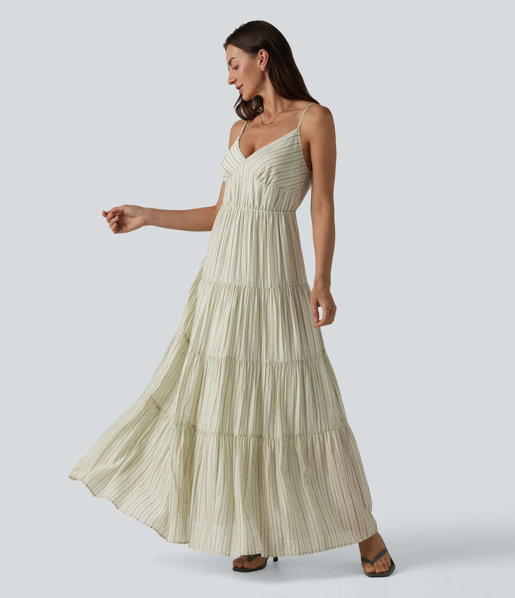 Robe longue fluide à rayures et col en V