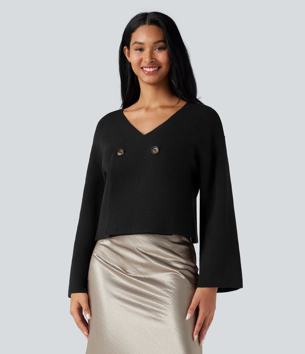 Cardigan tailleur col V manches raglan longues coupe décontractée