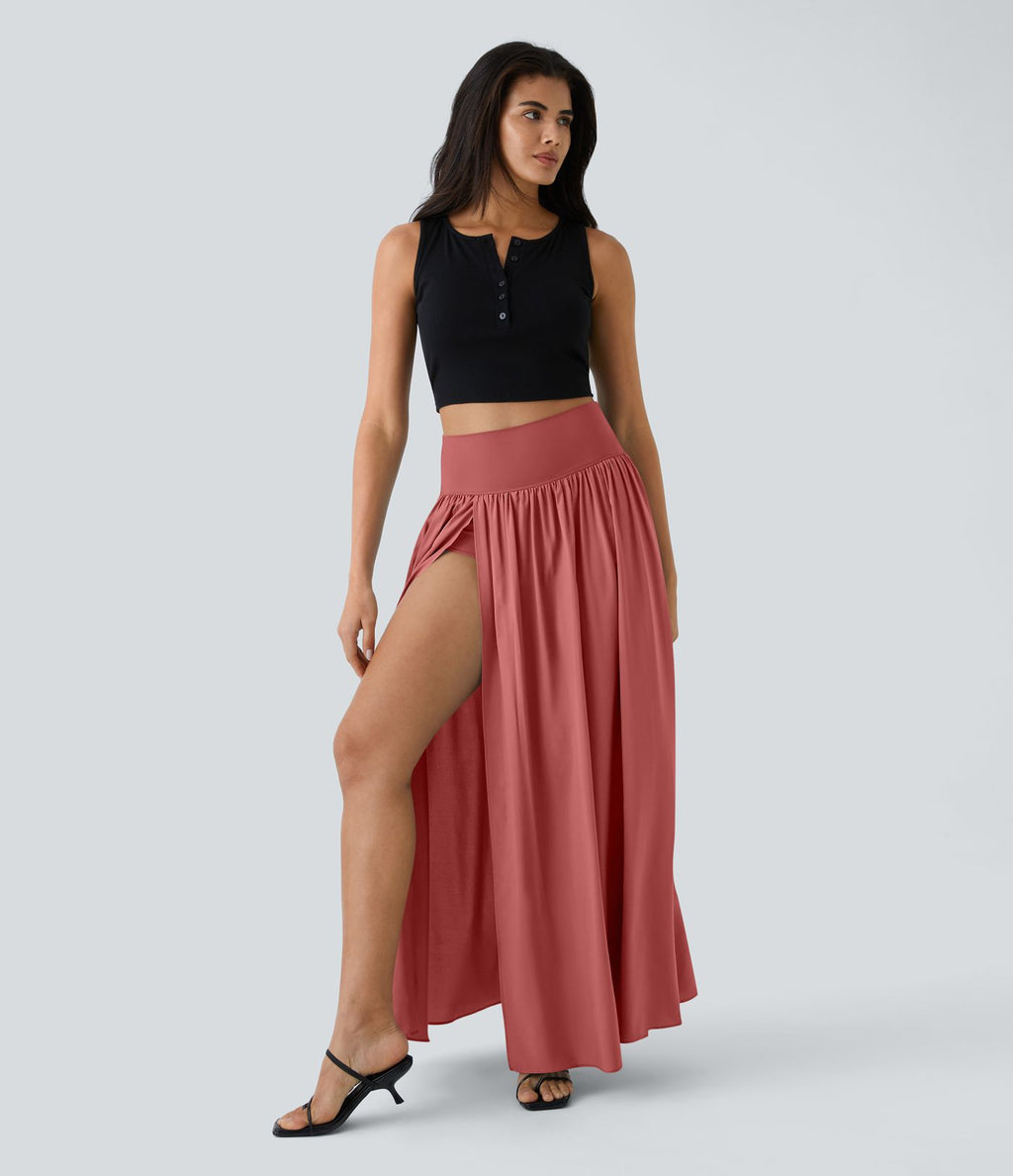Breezeful™ Jupe Taille Haute Casual Maxi Séchage Rapide Fluide Fente Plissée 2 en 1
