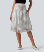 Jupe casual mi-longue gainante taille haute en mesh à pois avec poches