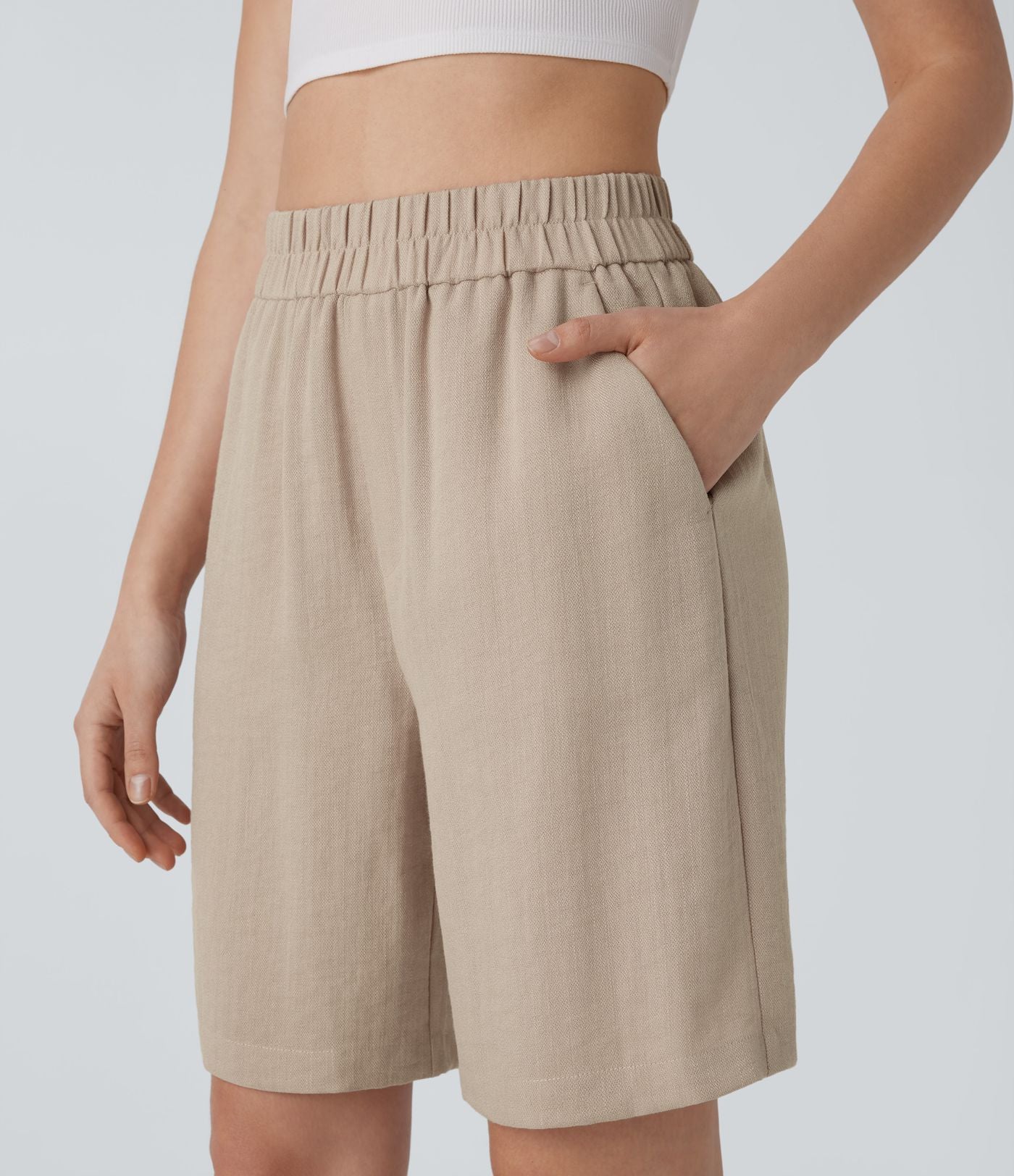 Short Bermuda Décontracté Taille Haute avec Poches Latérales