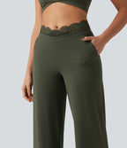 Pantalon de yoga Halara UltraSculpt™ droit taille haute gainant avec dentelle contrastée et poches