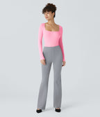 Bodysuit de Travail Tricot Côtelé Col Carré Manches Longues Boutonné Silhouette Élancée