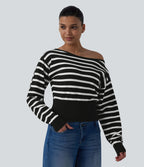 Pull casual asymétrique manches longues rayures