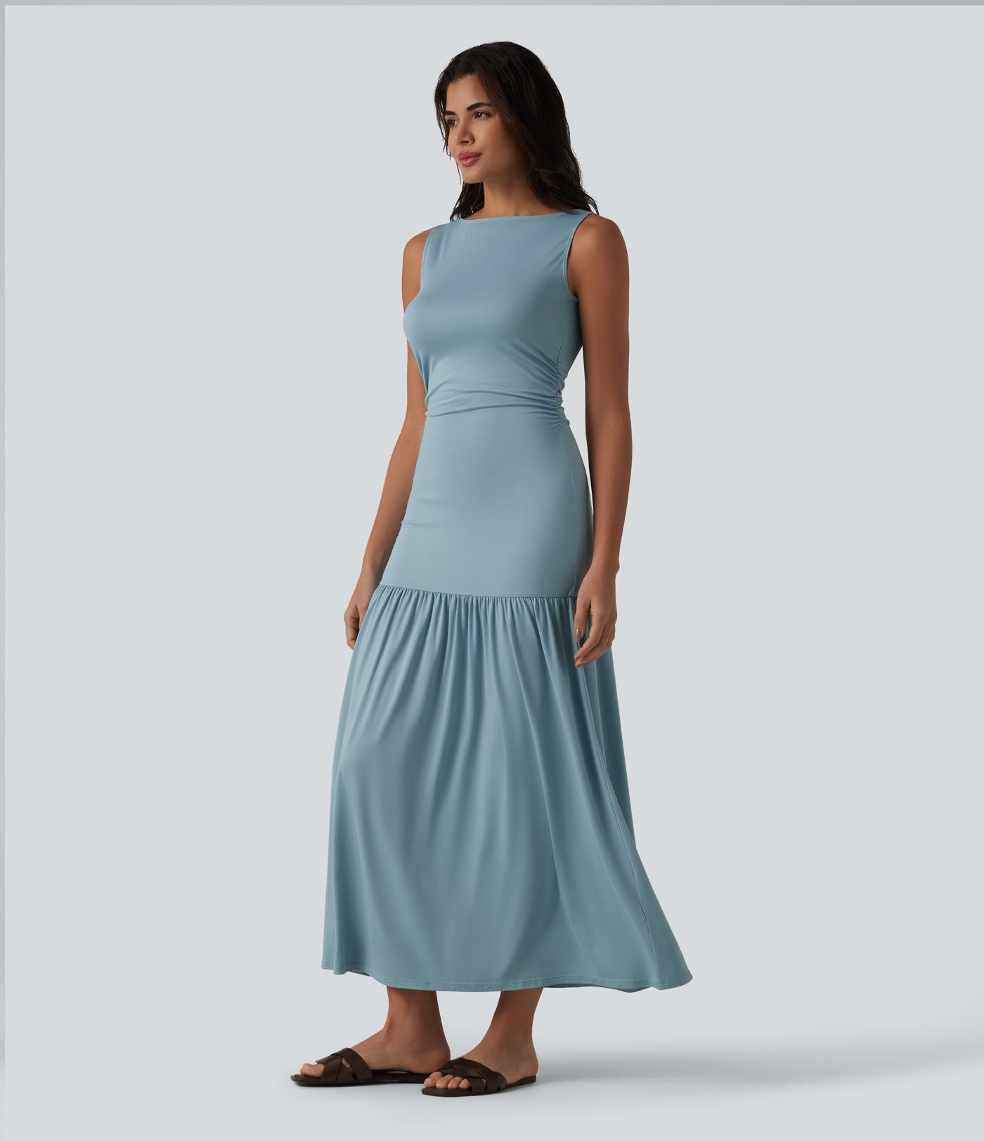 Robe longue fluide sans manches, coupe moulante, style casual