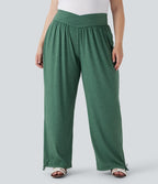Jogging décontracté grande taille taille haute croisé à cordon avec poches latérales