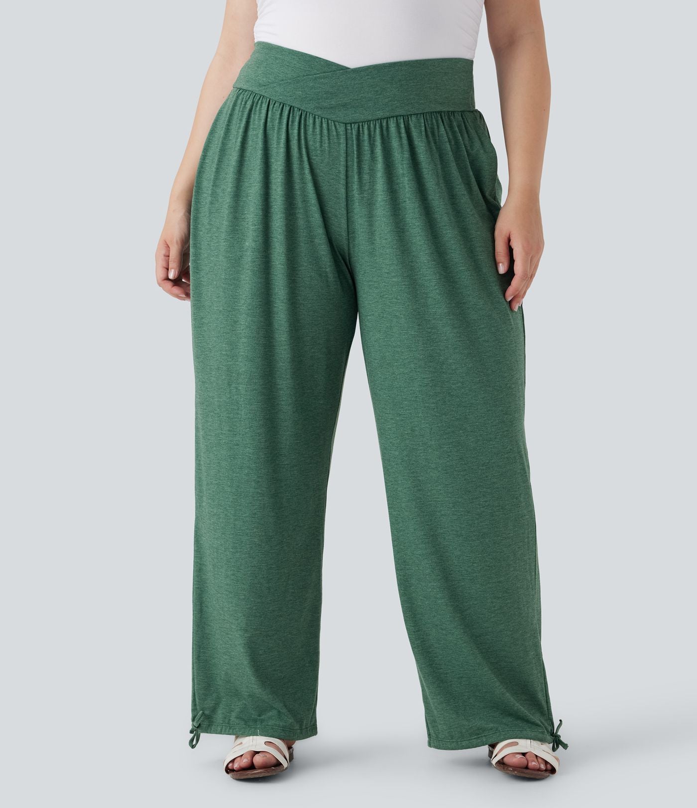 Jogging décontracté grande taille taille haute croisé à cordon avec poches latérales