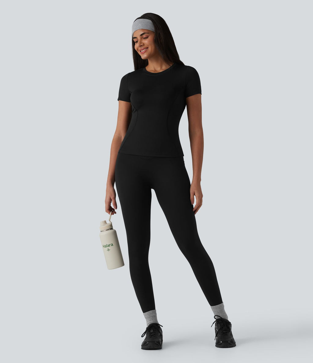 Haut de sport yoga SoftlyZero™ Airy col rond manches courtes mesh contrastant effet frais InstantCool, protection solaire UPF50+