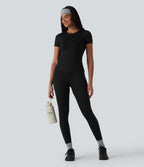 Haut de sport yoga SoftlyZero™ Airy col rond manches courtes mesh contrastant effet frais InstantCool, protection solaire UPF50+