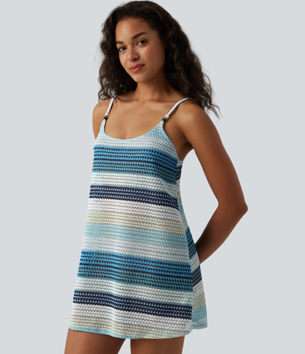 Robe de plage en maille crochet à bretelles réglables
