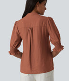 Blouse décontractée à col en V et manches courtes bouffantes