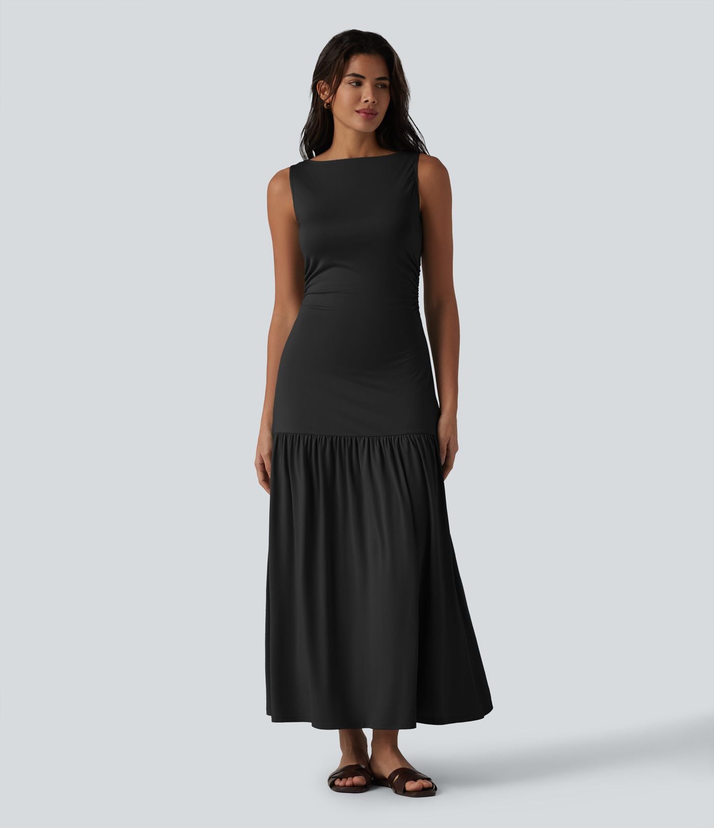 Robe longue fluide sans manches, coupe moulante, style casual