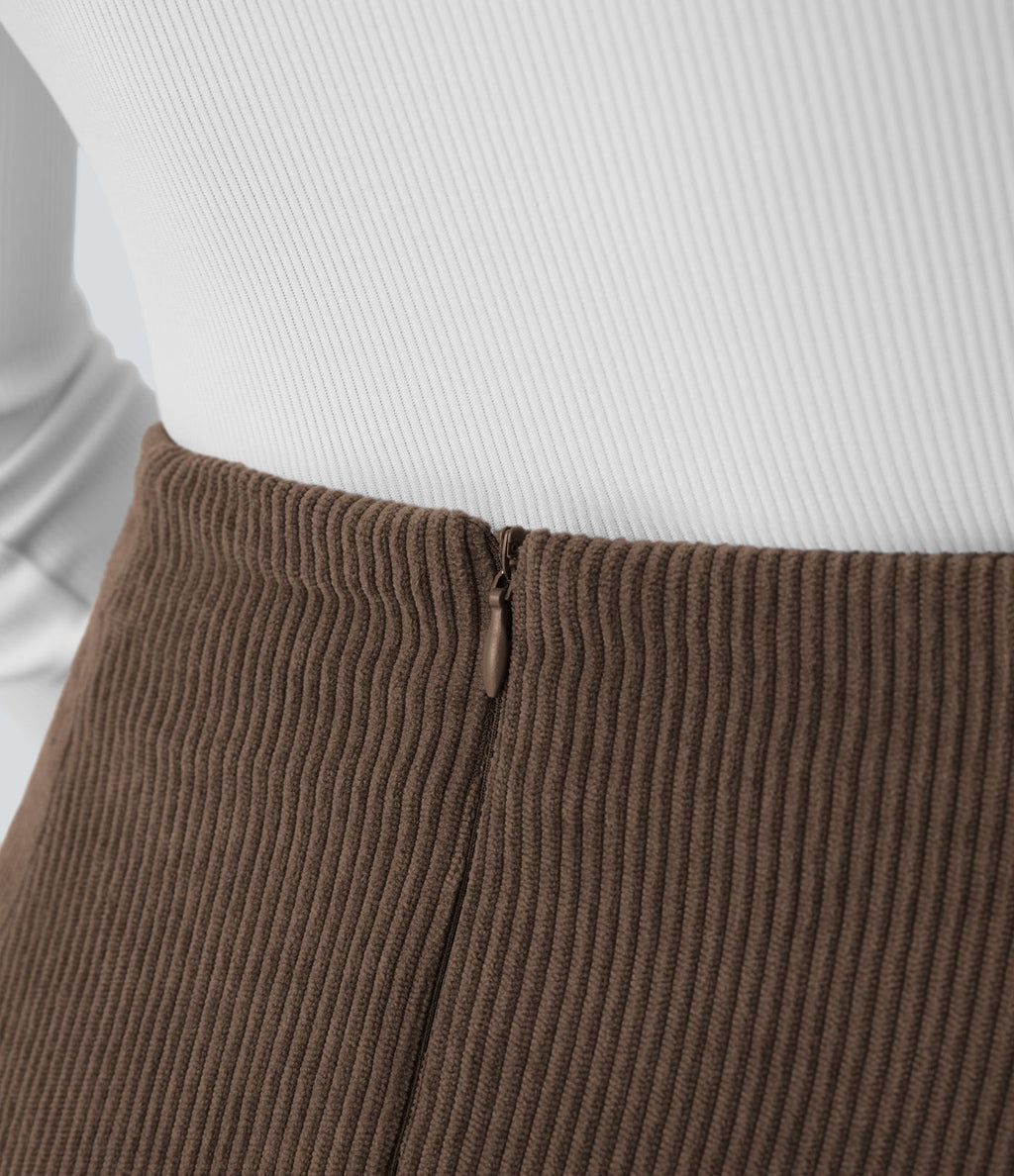 Mini-Jupe Casual en Velours Côtelé 2 en 1 Fermeture Éclair Invisible Taille Haute
