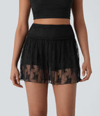 Mini-jupe de soirée taille haute 2-en-1 avec poche latérale et dentelle