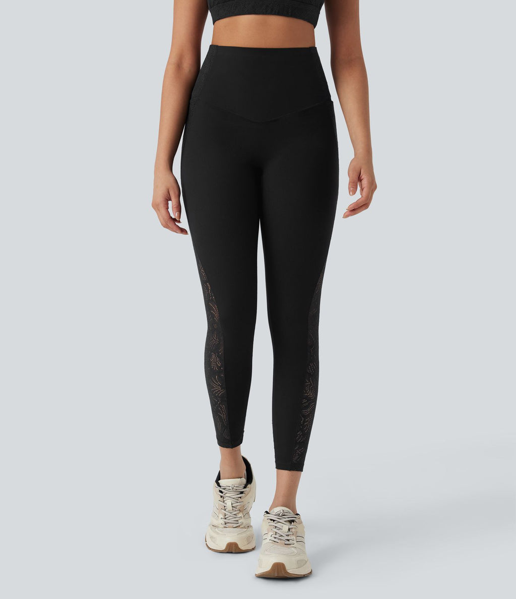 Legging d'entraînement gainant taille haute avec détails dentelle contrastée et poches Halara UltraSculpt™