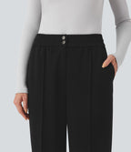 Pantalon tailleur droit taille haute avec poches