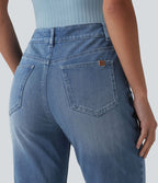 Halara Flex™ Jeans bootcut Casual Taille Haute Multiples Poches Lavés Élastiques et Tricotés Coupe