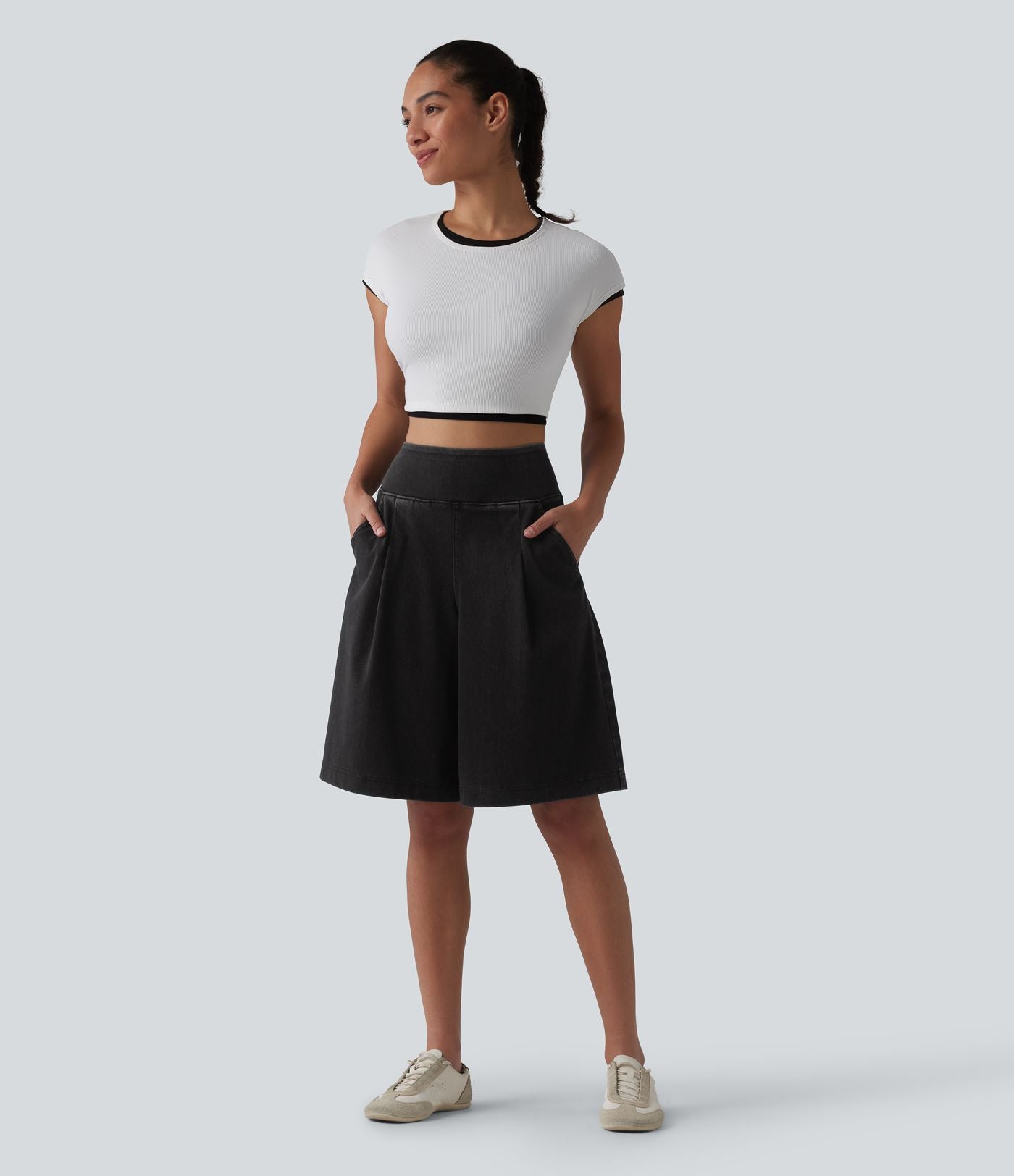 Halara Flex™ Short ample en jean décontracté taille haute 25 cm avec poches
