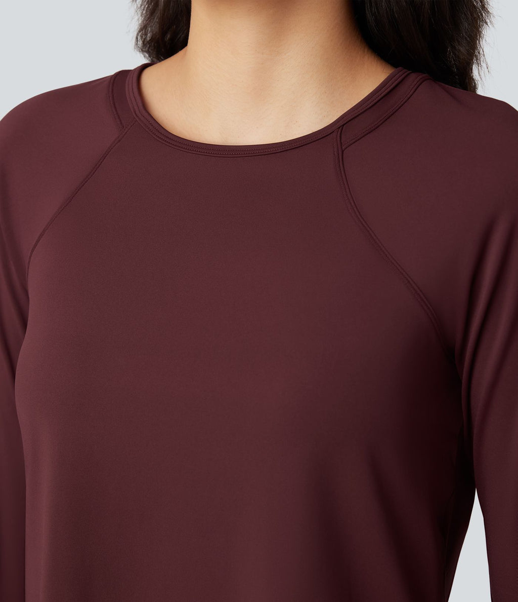 Top de sport running SoftlyZero™ Airy ourlet fendu col rond manches longues - UPF50+