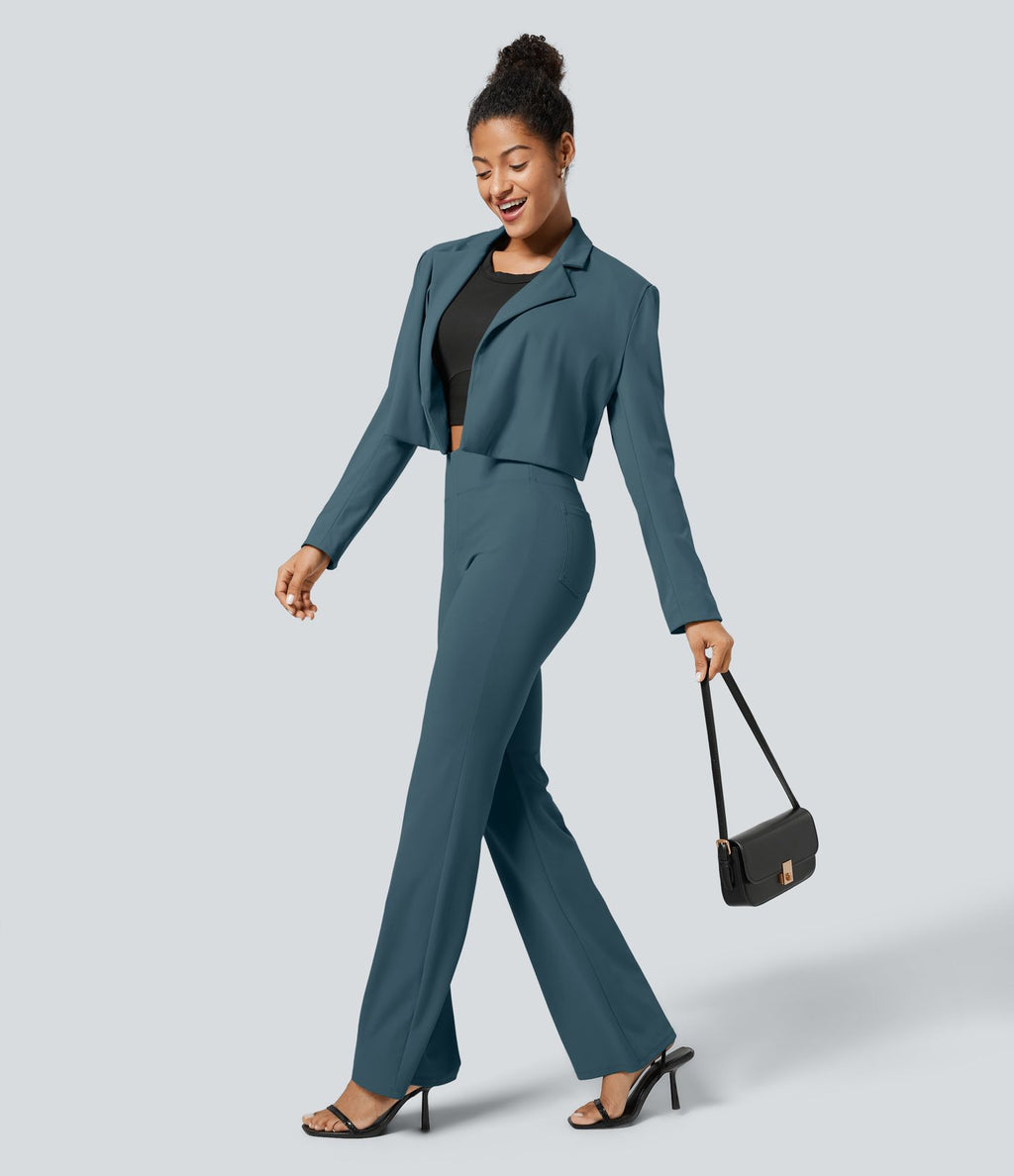 Pantalon tailleur légèrement évasé taille haute avec poches arrière Halara Flex™