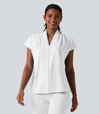 Blouse esprit bureau ample défroissage facile, col V et manches chauve-souris