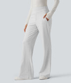 Pantalon de travail évasé taille mi-haute à rayures avec poches zippées