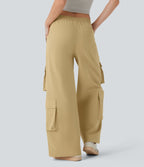 Pantalon cargo décontracté large à cordon, taille mi-haute, avec poches