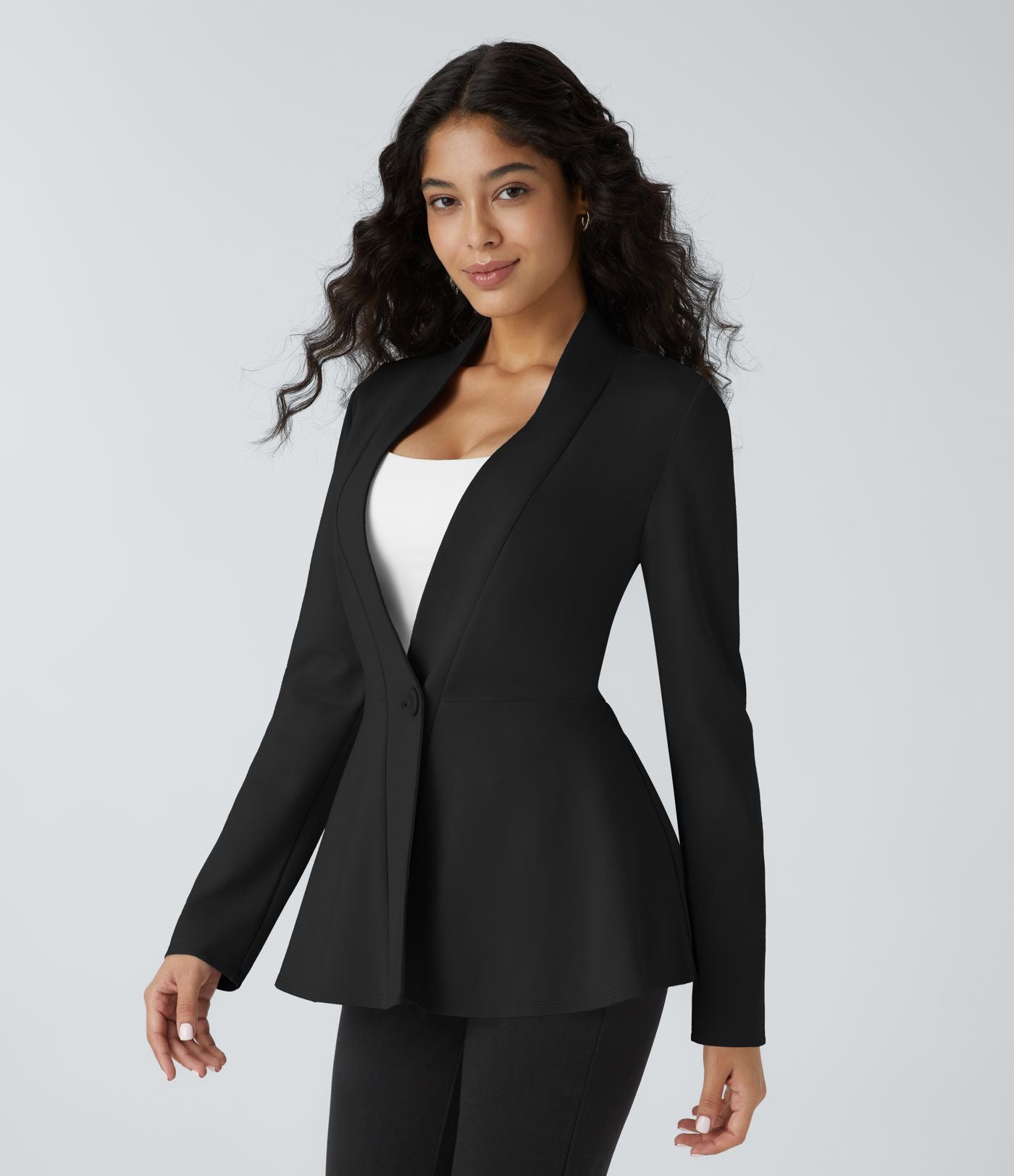 Veste péplum de travail col en V avec un bouton