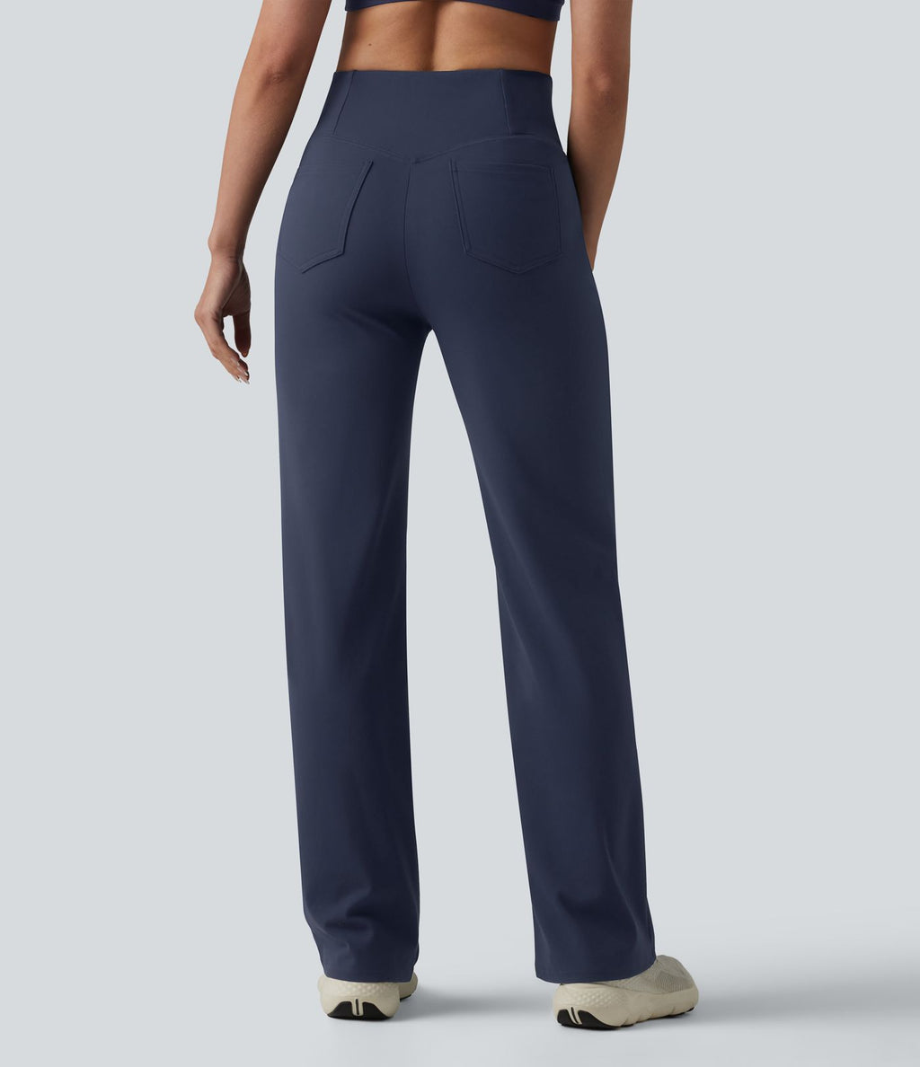 Pantalon de yoga DayStretch croisé taille haute ventre plat coupe droite avec poches