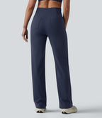 Pantalon de yoga DayStretch croisé taille haute ventre plat coupe droite avec poches