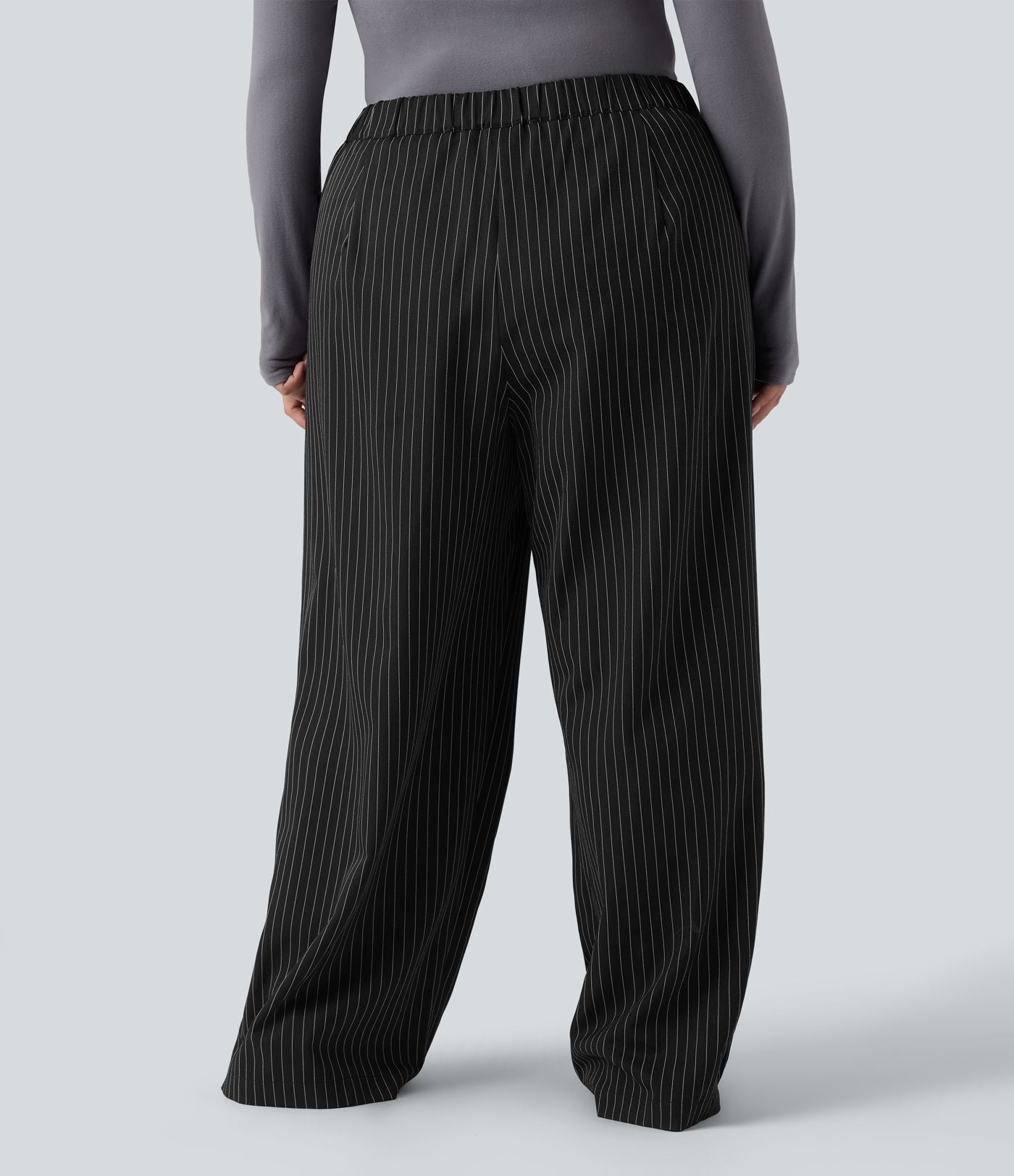 Pantalon tailleur large grande taille taille haute à rayures avec poches