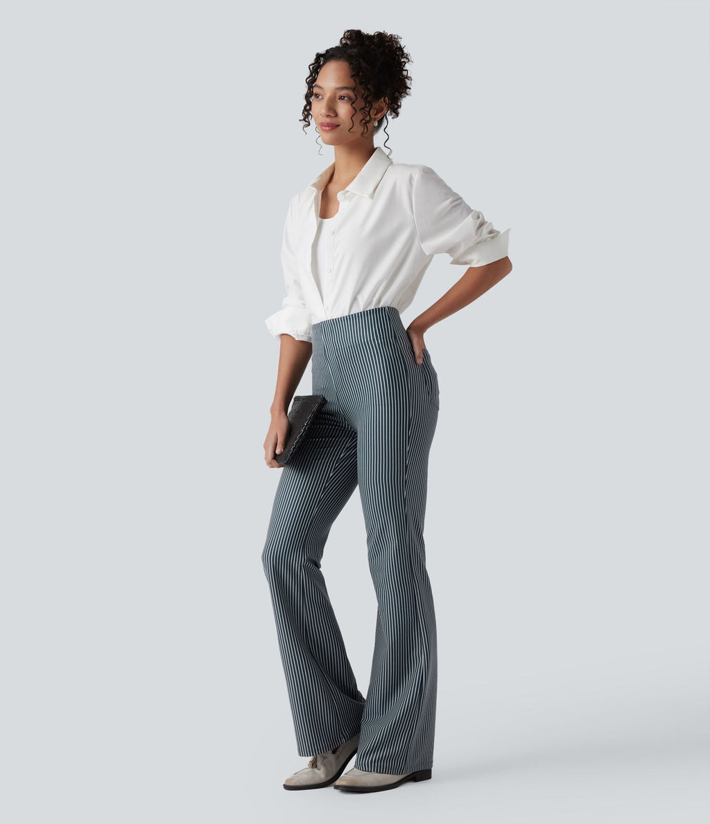 Pantalon de travail Halara Flex™ évasé à rayures, taille haute, avec poches