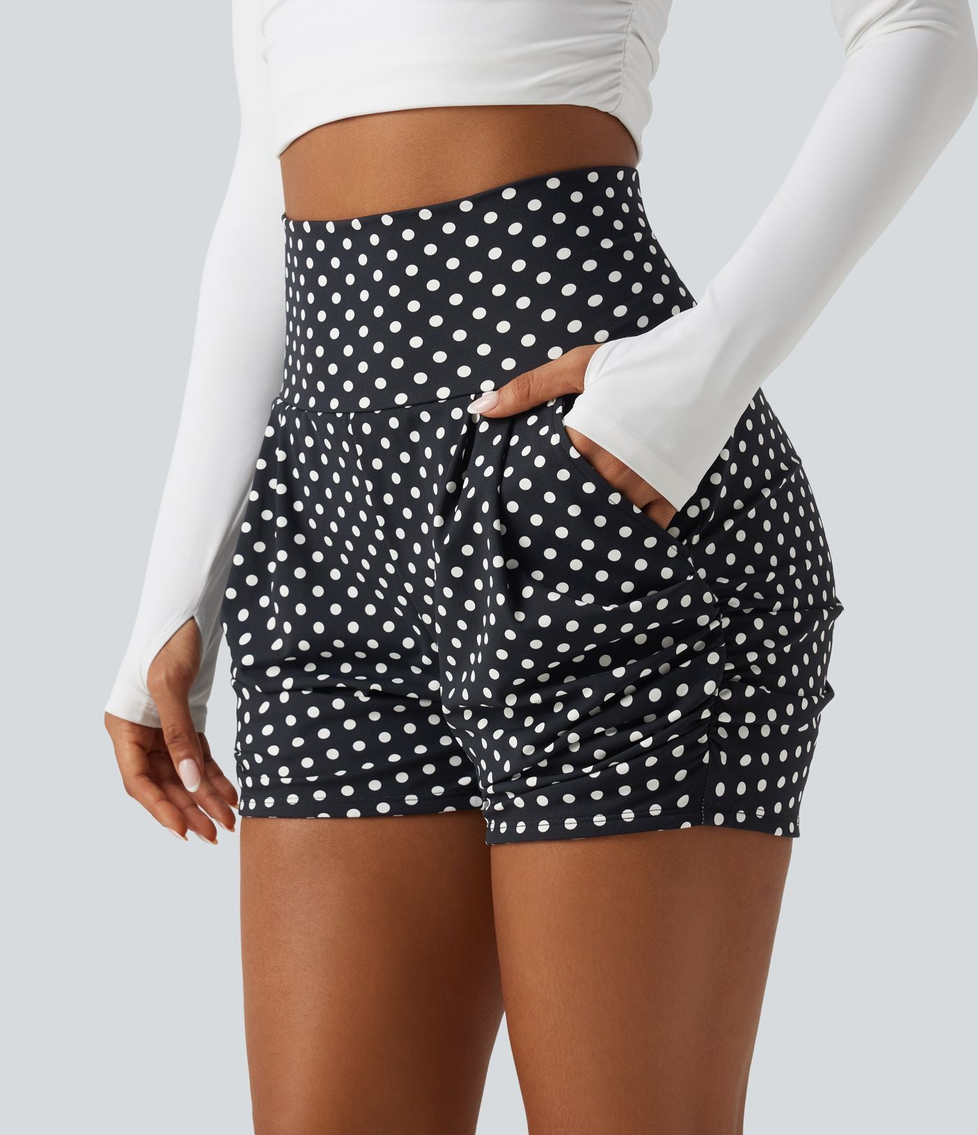 Short 8 cm taille haute froncé à pois avec poches