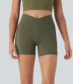 Softlyzero™ Short cycliste yoga taille haute croisé avec dentelle contrastée et poche arrière 12,5 cm - UPF50+