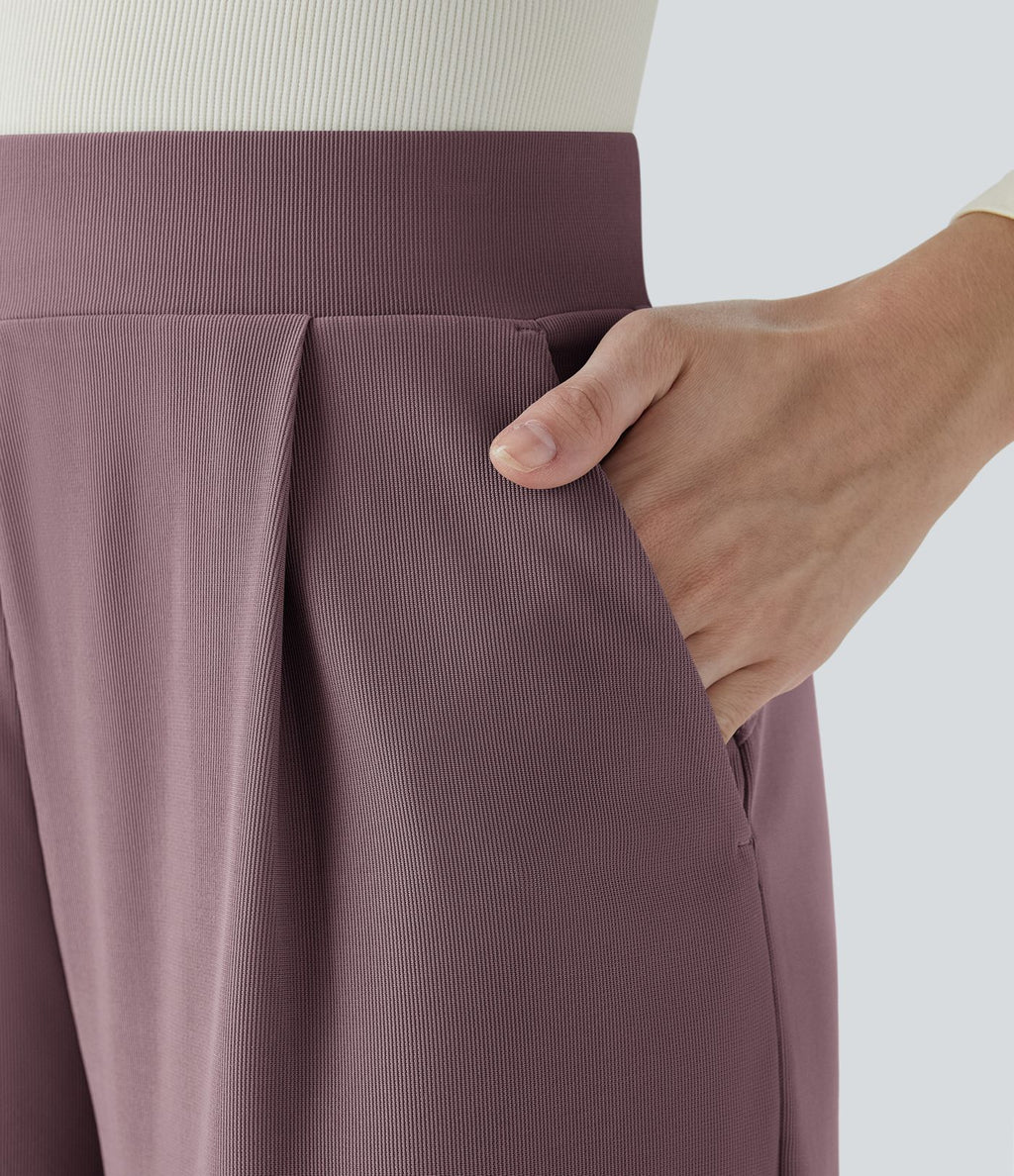 Halara Flex™ Pantalon Tailleur Évasé à Taille Haute Sculptant la Silhouette avec Poches Latérales Micro Waffle