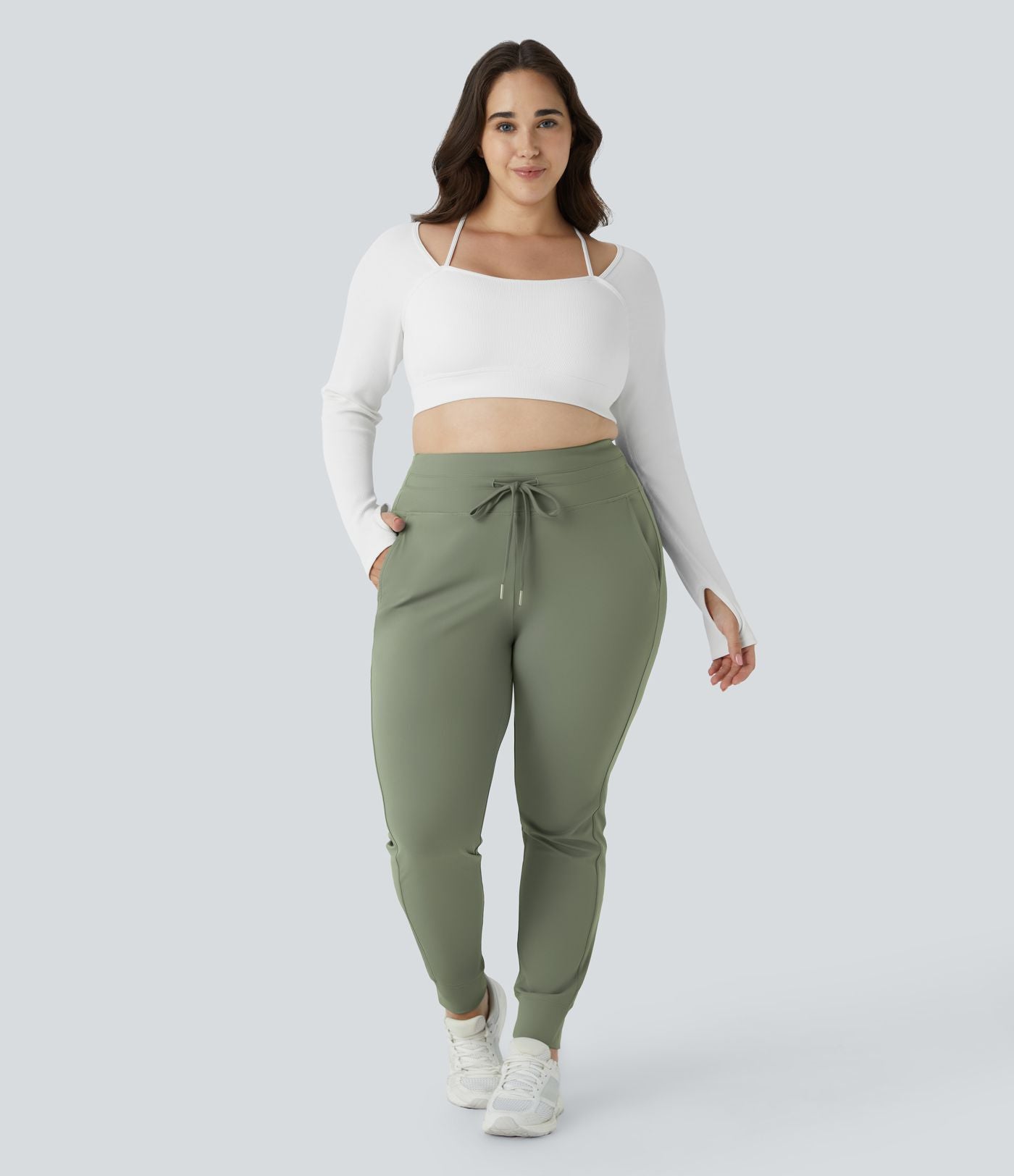 Jogging grande taille SoftlyZero™ Airy taille haute avec cordon de serrage poches latérales longueur complète effet frais InstantCool, protection solaire UPF50+