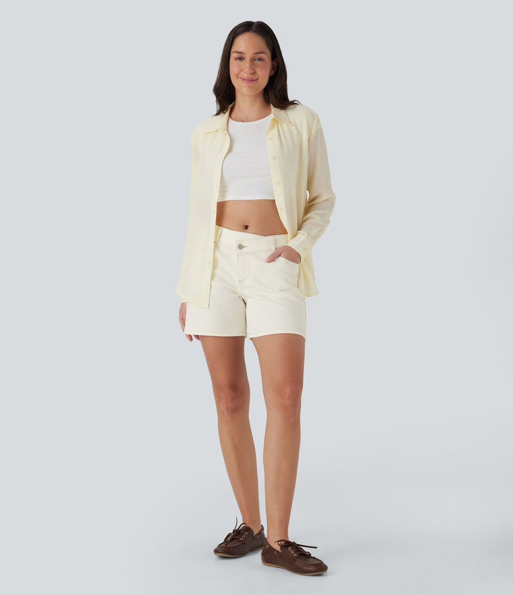 Short asymétrique en jean délavé Halara Flex™ taille basse à poches multiples