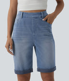 Short 7/8 tailleur Halara Flex™ denim casual ourlet roulotté taille haute avec poches