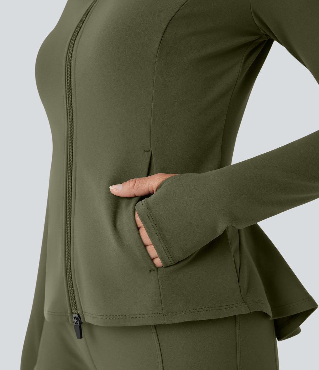 Veste ajustée col montant zippée avec passants pouces et ourlet à volants DayStretch avec poches