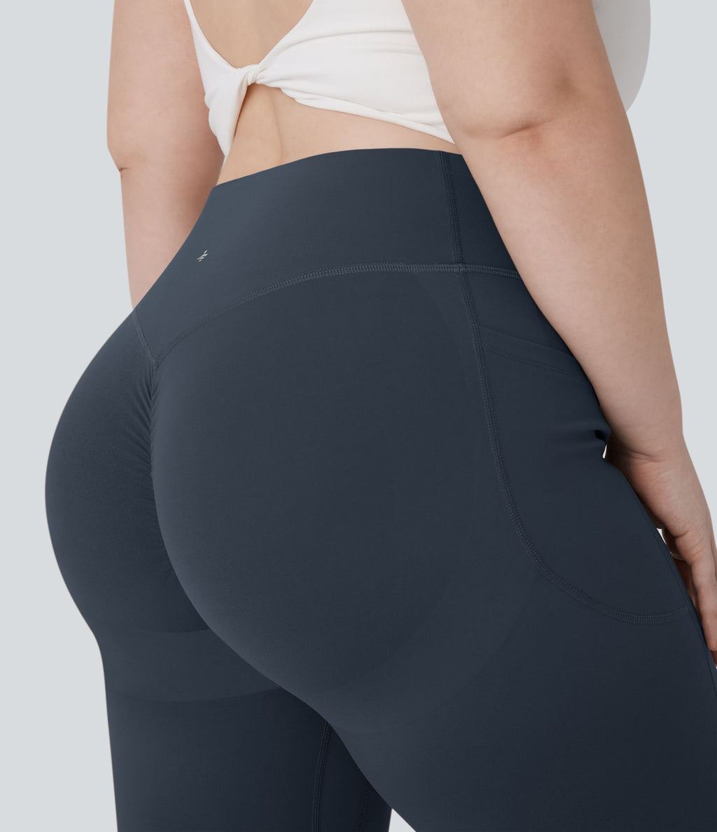 Pantalon de yoga à coupe bootcut gainant galbant taille haute grande taille avec effet scrunch et poches Halara UltraSculpt™