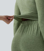 Combinaison ample casual chinée Henley à manches longues avec cordon de serrage et poches - Easy Peasy