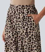Pantalon large casual taille haute imprimé léopard, avec poches