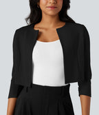 Blazer de travail court col rond manches 3/4